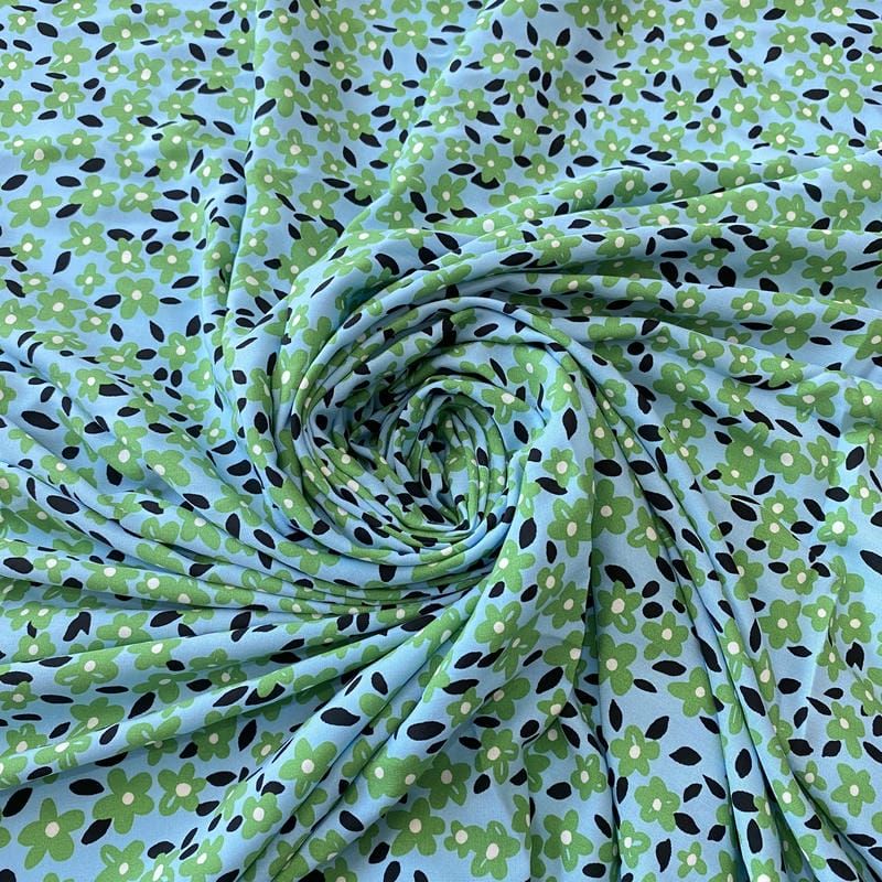 Tecido Viscose Estampada Floral Fresh Verde Sky • Conexão Tecidos