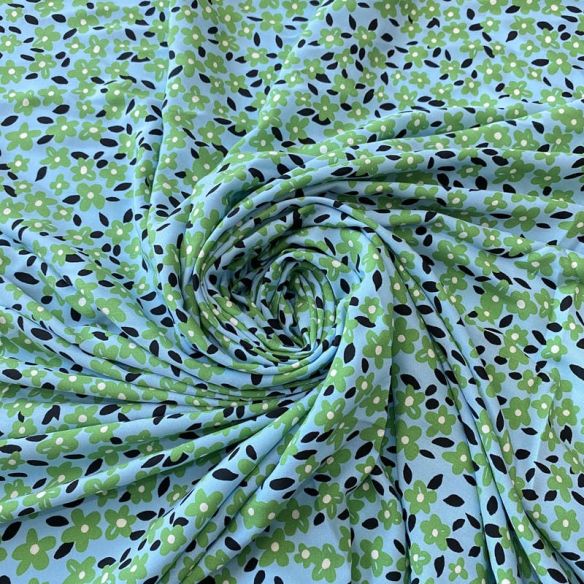 Tecido Viscose Estampada Floral Fresh Verde Sky • Conexão Tecidos