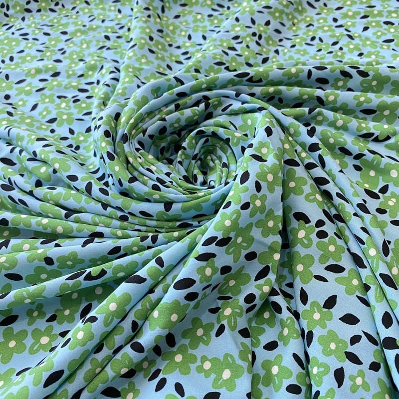 Tecido Viscose Estampada Floral Fresh Verde Sky • Conexão Tecidos