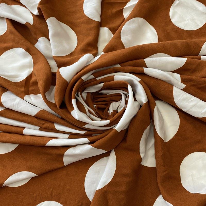 Tecido Viscose Estampada Poá Maxi Caramelo Chic • Conexão Tecidos