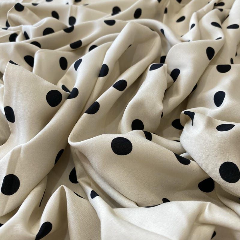 Tecido Viscose Estampada Poá Clássico Doux Crème • Conexão Tecidos