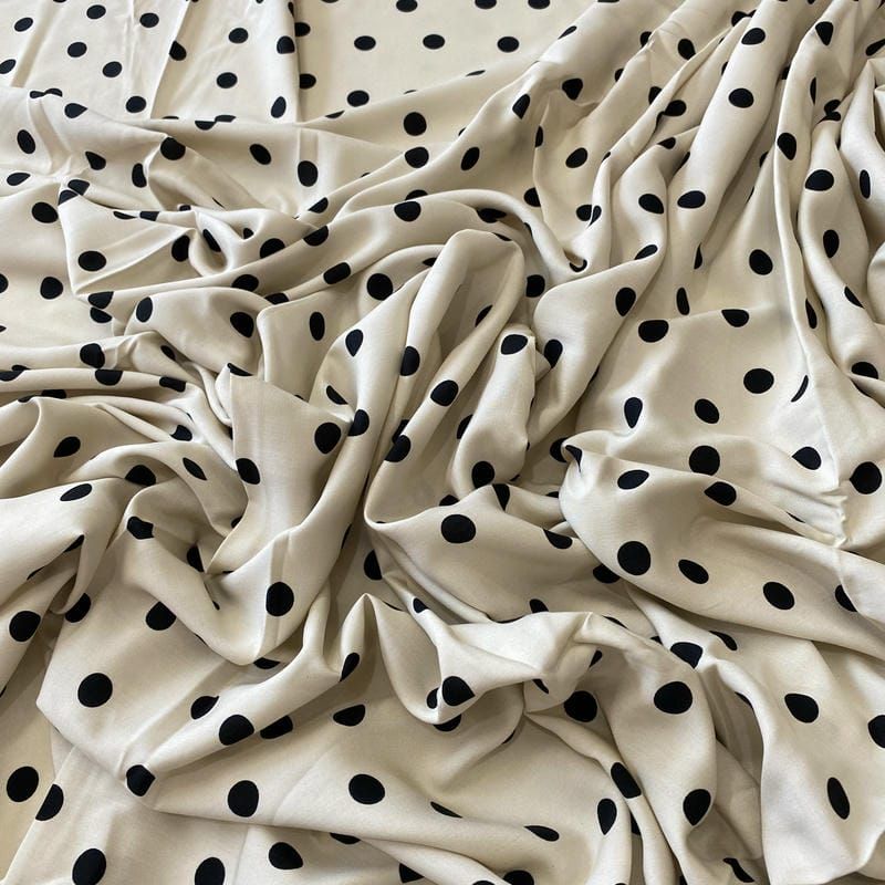 Tecido Viscose Estampada Poá Clássico Doux Crème • Conexão Tecidos