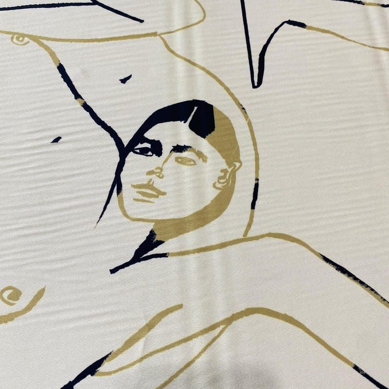 Tecido Crepe de Chine Estampado Art Line Faces Nude • Conexão Tecidos