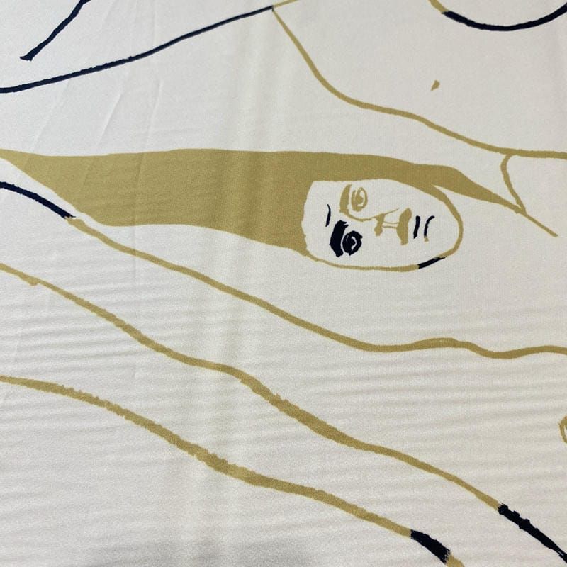 Tecido Crepe de Chine Estampado Art Line Faces Nude • Conexão Tecidos