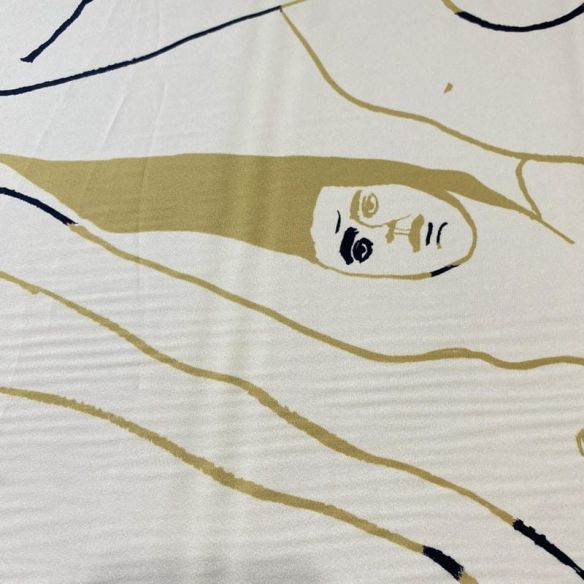 Tecido Crepe de Chine Estampado Art Line Faces Nude • Conexão Tecidos