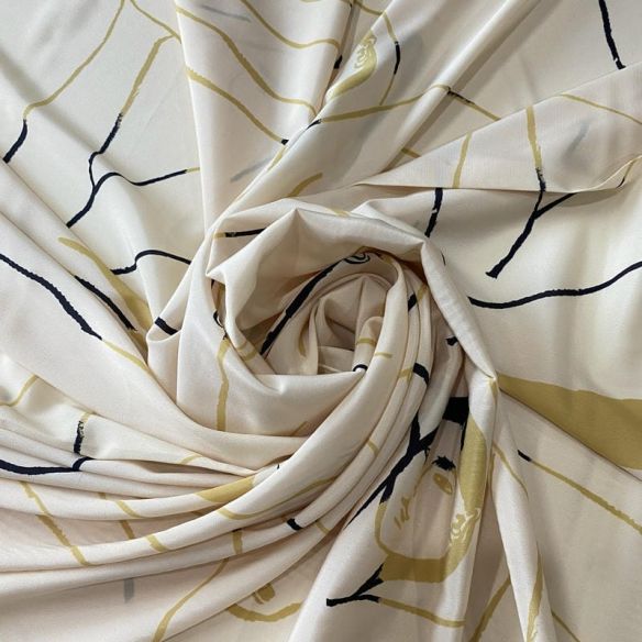 Tecido Crepe de Chine Estampado Art Line Faces Nude • Conexão Tecidos