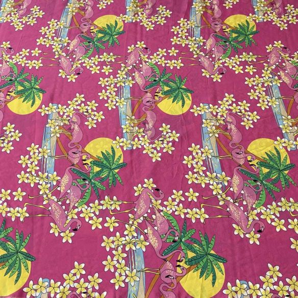 Tecido Crepe de Chine Estampado Flamingo Tropical • Conexão Tecidos