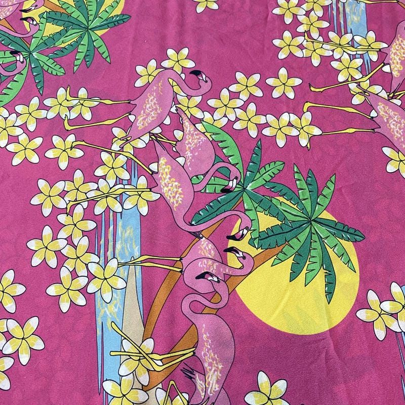 Tecido Crepe de Chine Estampado Flamingo Tropical • Conexão Tecidos