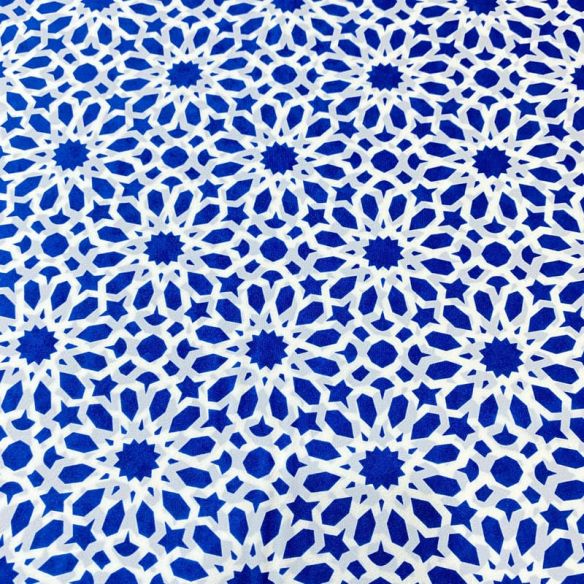 Tecido Crepe de Chine Estampado Arabesco Royal Tile • Conexão Tecidos