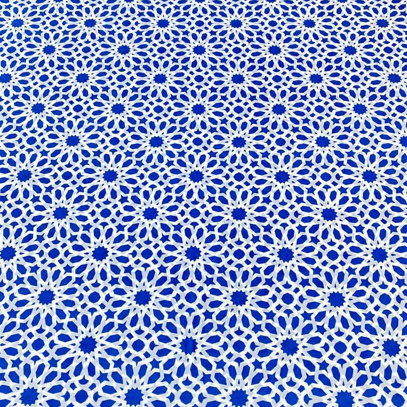 Tecido Crepe de Chine Estampado Arabesco Royal Tile • Conexão Tecidos