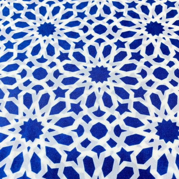 Tecido Crepe de Chine Estampado Arabesco Royal Tile • Conexão Tecidos