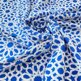 Tecido Crepe de Chine Estampado Arabesco Royal Tile • Conexão Tecidos 2