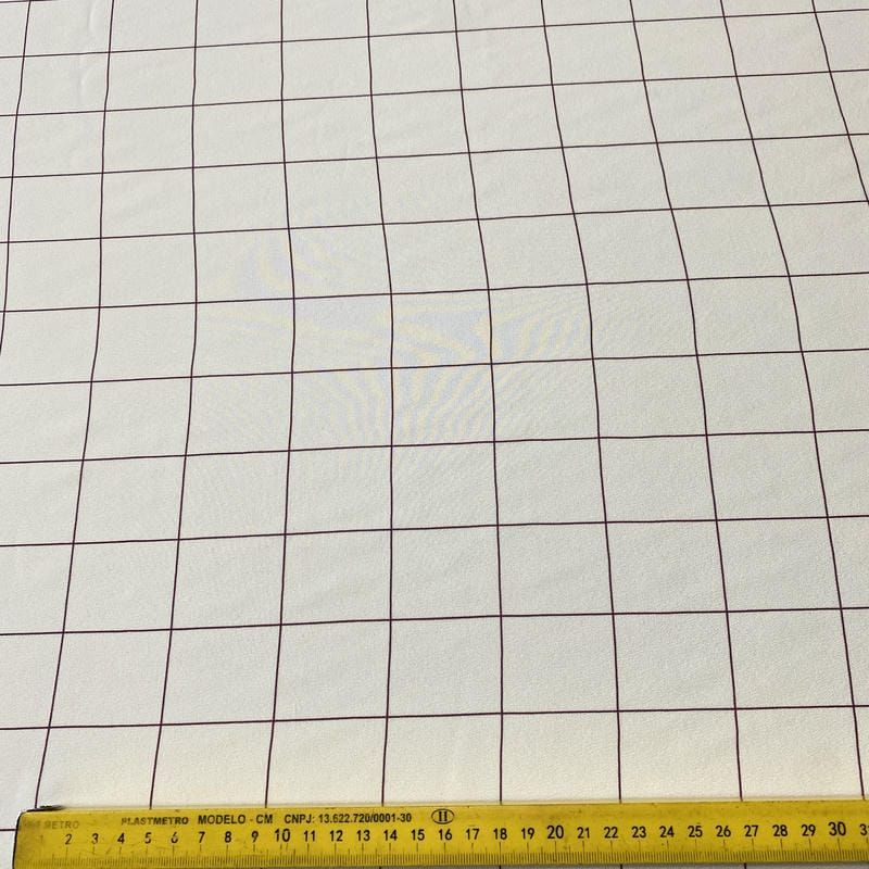 Tecido Crepe de Chine Estampado Grid Minimal Wine • Conexão Tecidos