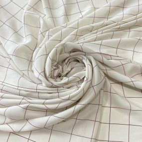 Tecido Crepe de Chine Estampado Grid Minimal Wine • Conexão Tecidos