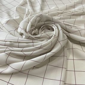 Tecido Crepe de Chine Estampado Grid Minimal Wine • Conexão Tecidos 2