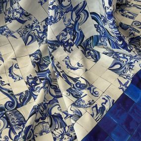 Tecido Crepe de Chine Barrado Blue 1.90 mt • Conexão Tecidos