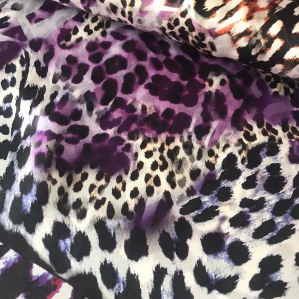 Tecido Cetim de Seda Estampado Onça Roxo • Conexão Tecidos