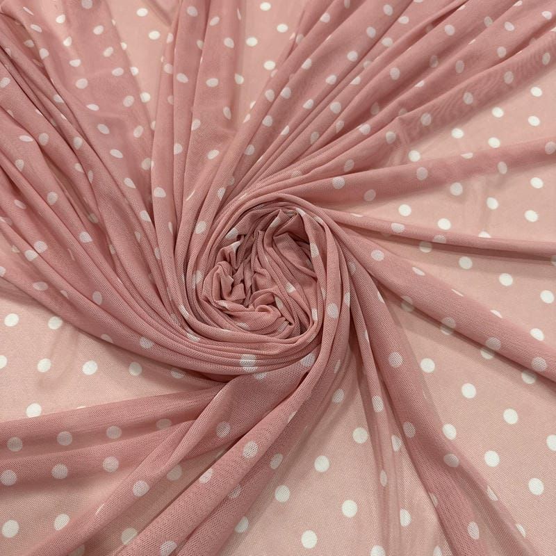Tecido Tule De Malha Liso Poá Rosa Chá • Conexão Tecidos
