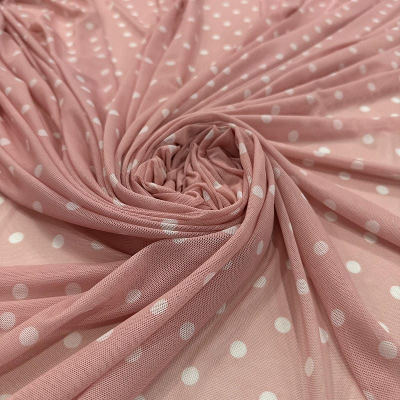 Tecido Tule De Malha Liso Poá Rosa Chá • Conexão Tecidos