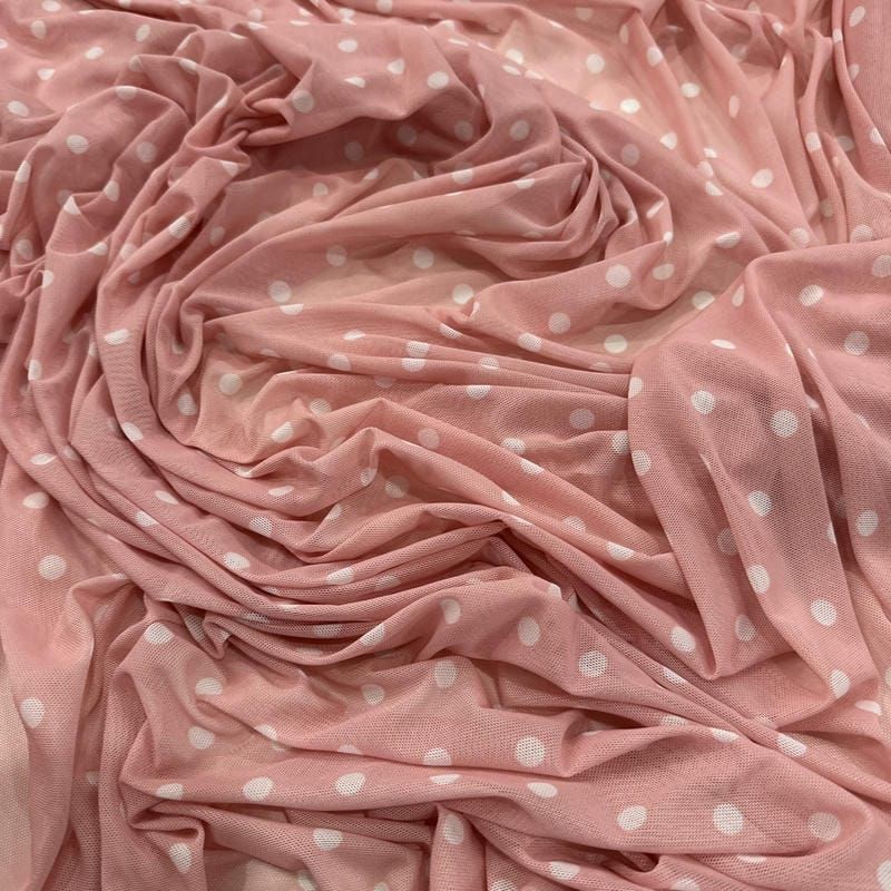 Tecido Tule De Malha Liso Poá Rosa Chá • Conexão Tecidos