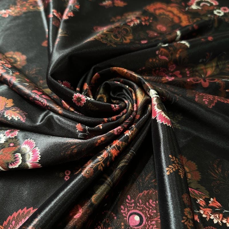 Tecido Veludo Cristal Leve Estampado Nordic Black
