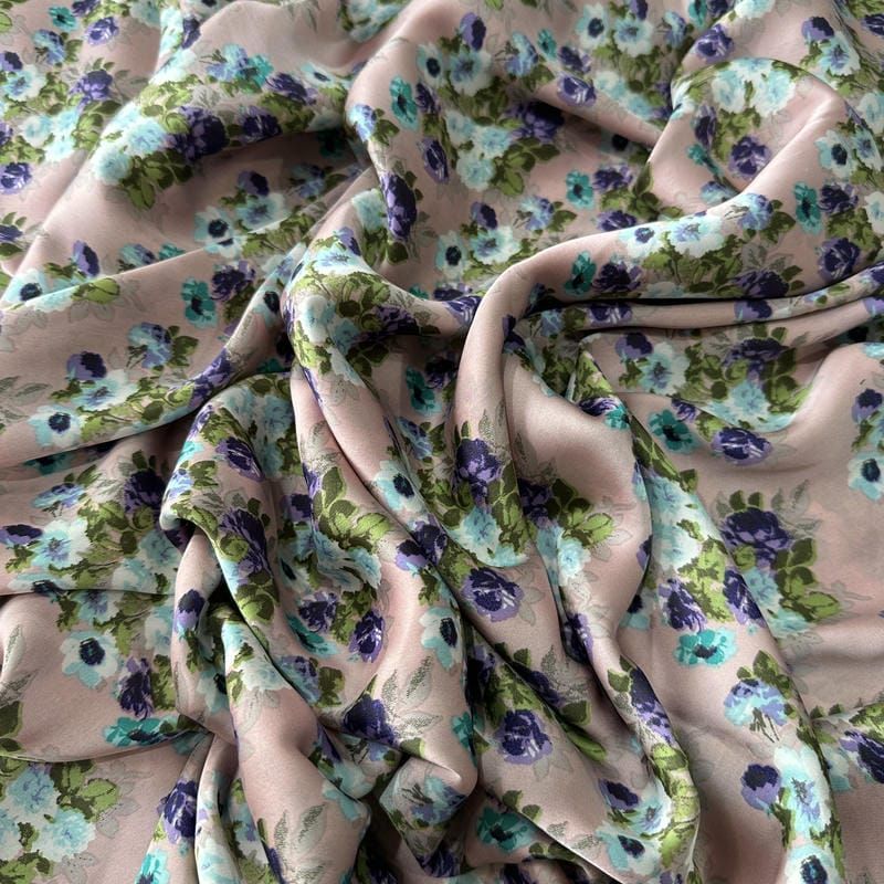 Tecido Cetim Toque De Seda Estampada Flowers • Conexão Tecidos