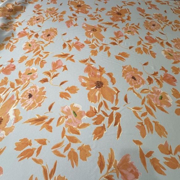 Tecido Cetim Toque De Seda Estampada Orange • Conexão Tecidos