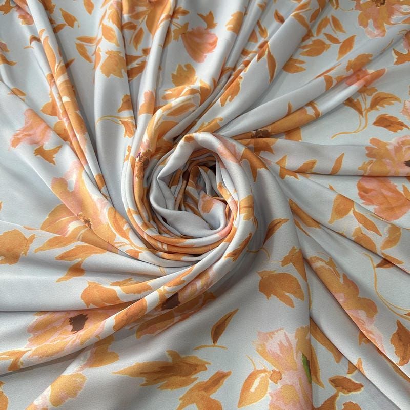 Tecido Cetim Toque De Seda Estampada Orange • Conexão Tecidos