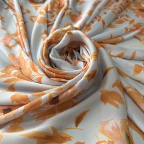 Tecido Cetim Toque De Seda Estampada Orange • Conexão Tecidos 2