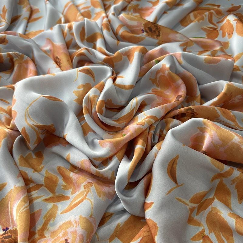Tecido Cetim Toque De Seda Estampada Orange • Conexão Tecidos