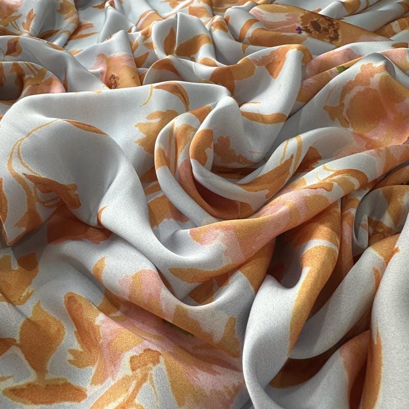 Tecido Cetim Toque De Seda Estampada Orange • Conexão Tecidos