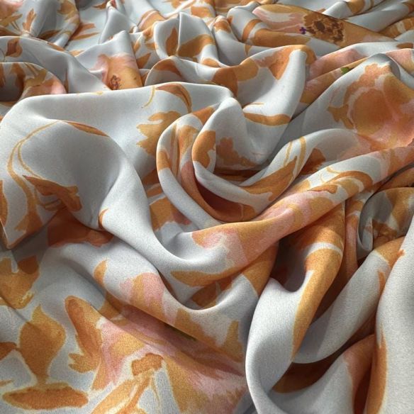 Tecido Cetim Toque De Seda Estampada Orange • Conexão Tecidos