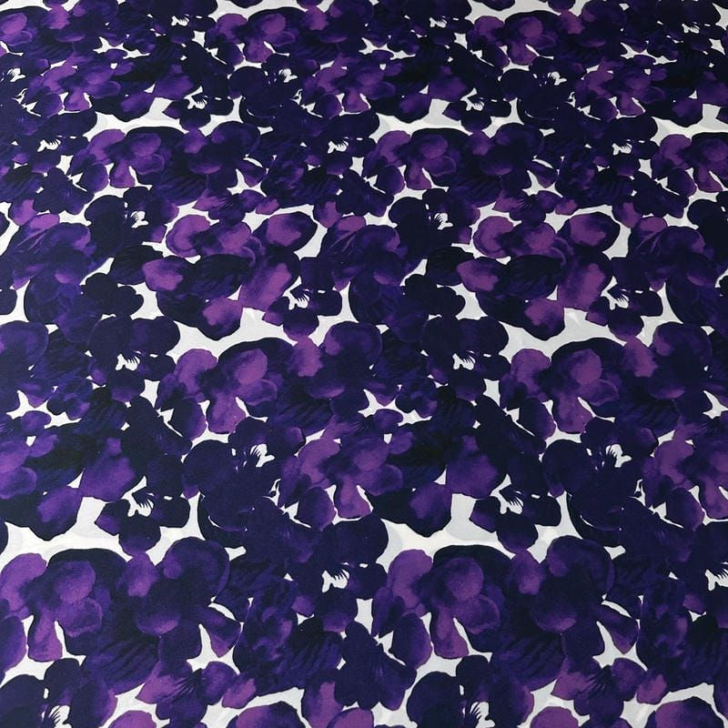 Tecido Cetim Toque De Seda Estampada Violeta • Conexão Tecidos