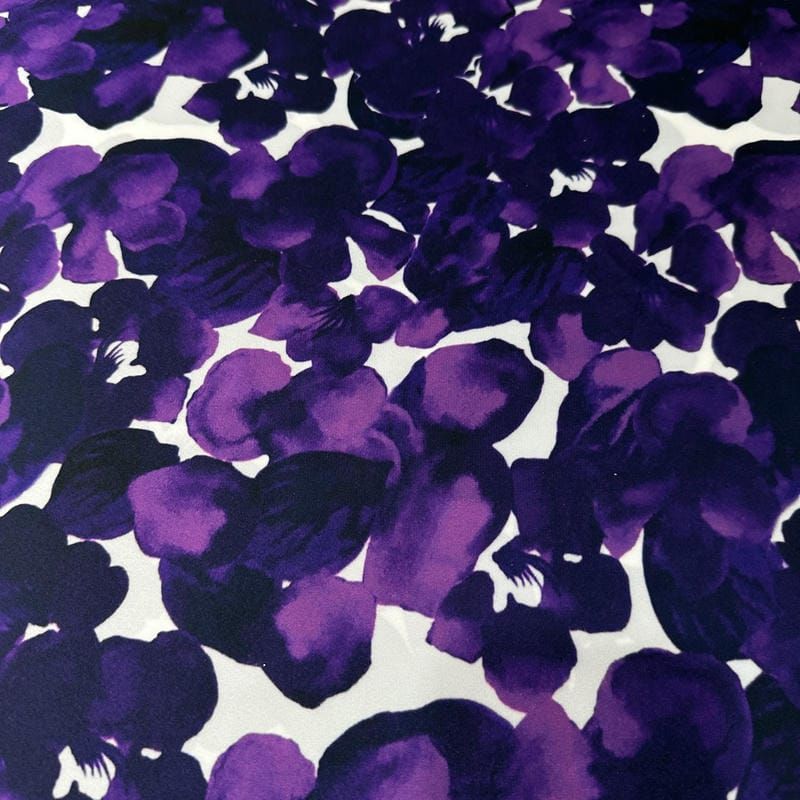 Tecido Cetim Toque De Seda Estampada Violeta • Conexão Tecidos