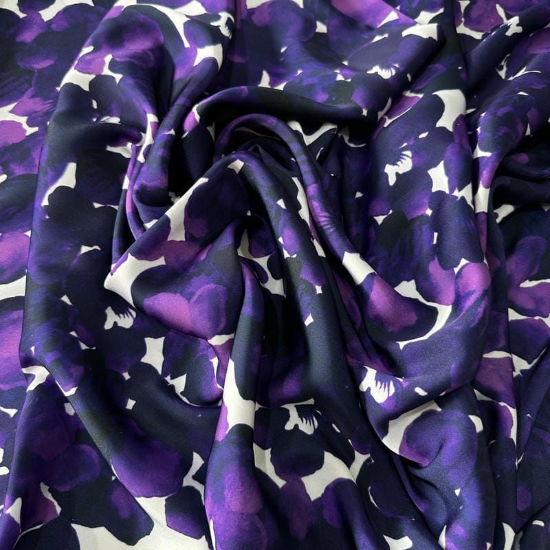 Tecido Cetim Toque De Seda Estampada Violeta • Conexão Tecidos