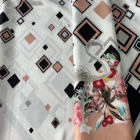 Tecido Cetim Toque De Seda Estampada Barrado Flamingo • Conexão