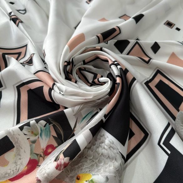 Tecido Cetim Toque De Seda Estampada Barrado Flamingo • Conexão