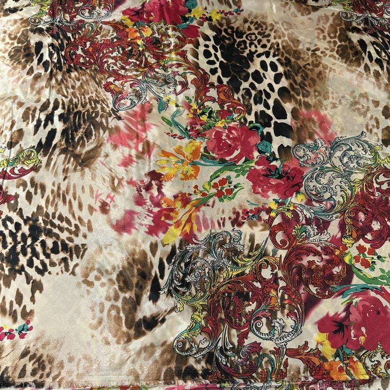 Tecido Cetim Charmousse Estampado Animal Print Floral • Conexão
