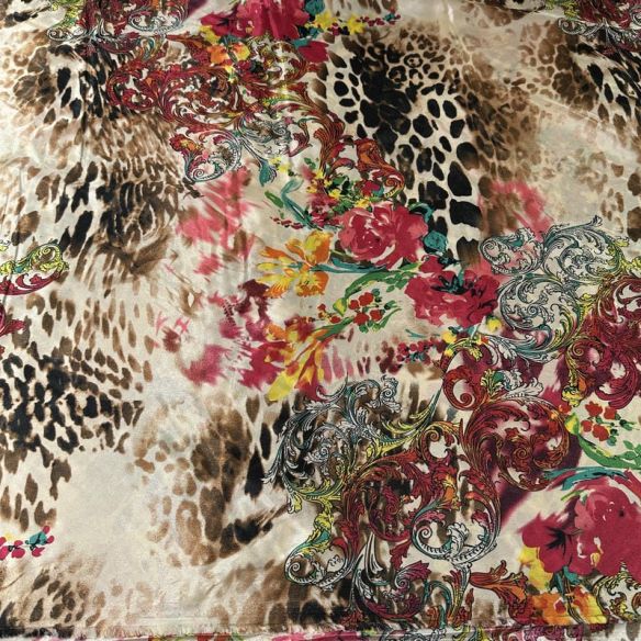 Tecido Cetim Charmousse Estampado Animal Print Floral • Conexão