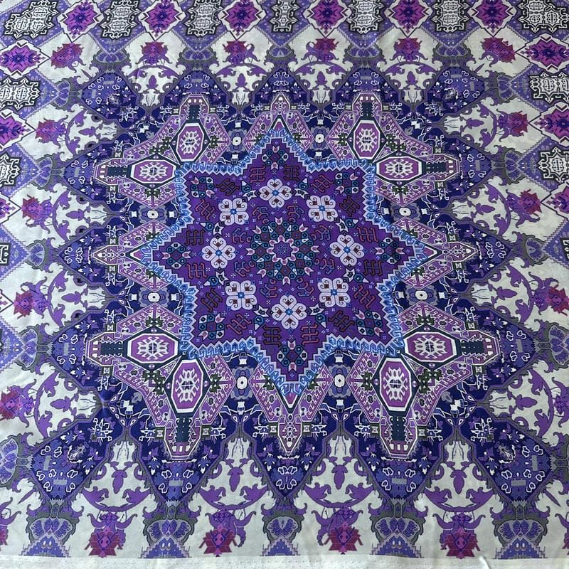 Tecido Cetim de Seda Estampado Mandala Boho Roxa • Conexão Tecidos
