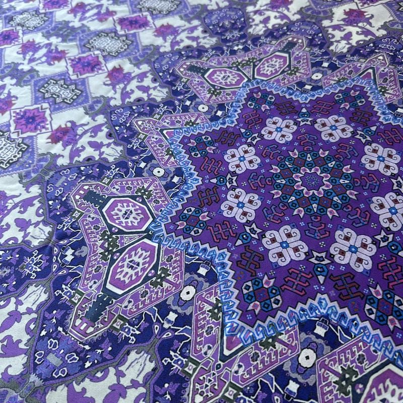 Tecido Cetim de Seda Estampado Mandala Boho Roxa • Conexão Tecidos