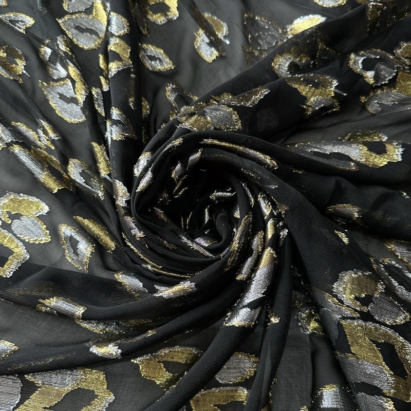 Tecido Musseline De Seda Estampada Foil Preto • Conexão Tecidos