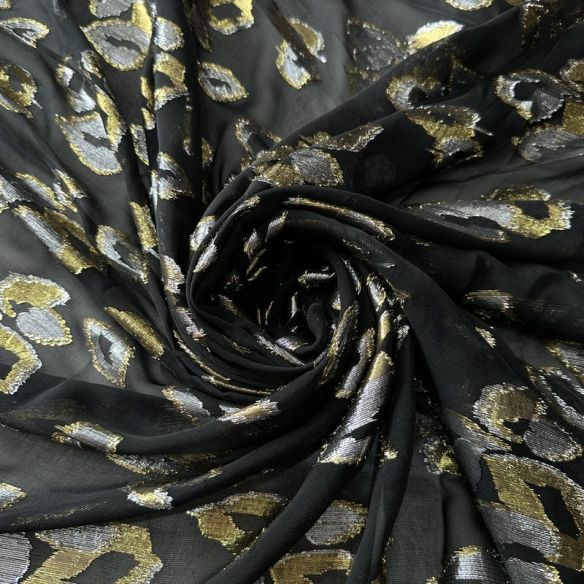 Tecido Musseline De Seda Estampada Foil Preto • Conexão Tecidos