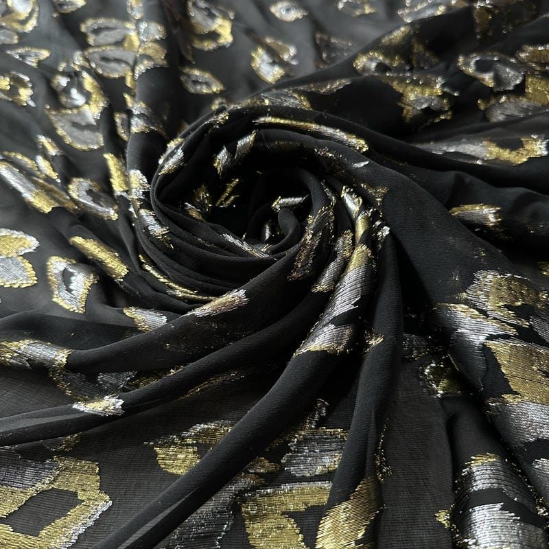 Tecido Musseline De Seda Estampada Foil Preto • Conexão Tecidos