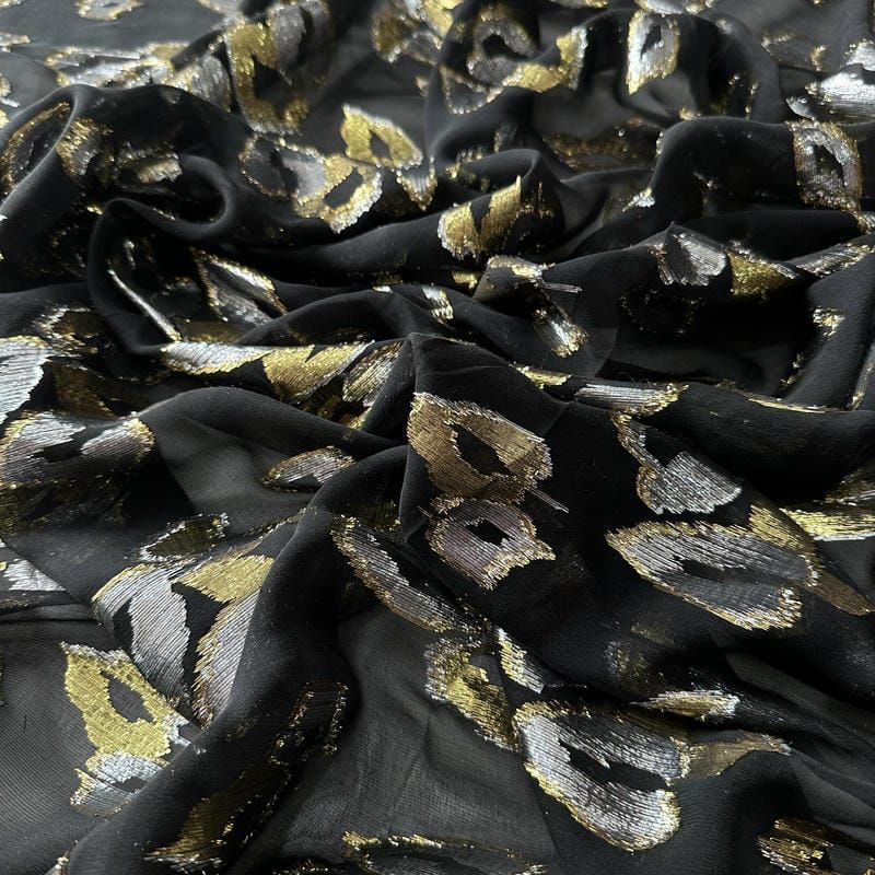 Tecido Musseline De Seda Estampada Foil Preto • Conexão Tecidos