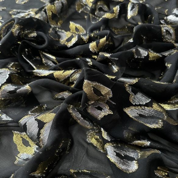 Tecido Musseline De Seda Estampada Foil Preto • Conexão Tecidos