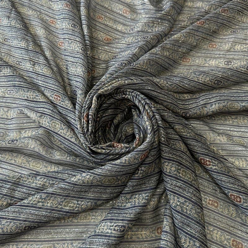 Tecido Musseline De Seda Estampada Ornamental Fio Lurex • Conexão