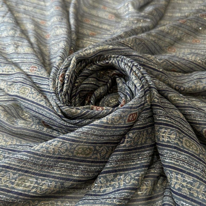 Tecido Musseline De Seda Estampada Ornamental Fio Lurex • Conexão