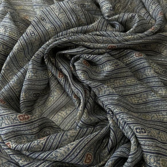 Tecido Musseline De Seda Estampada Ornamental Fio Lurex • Conexão