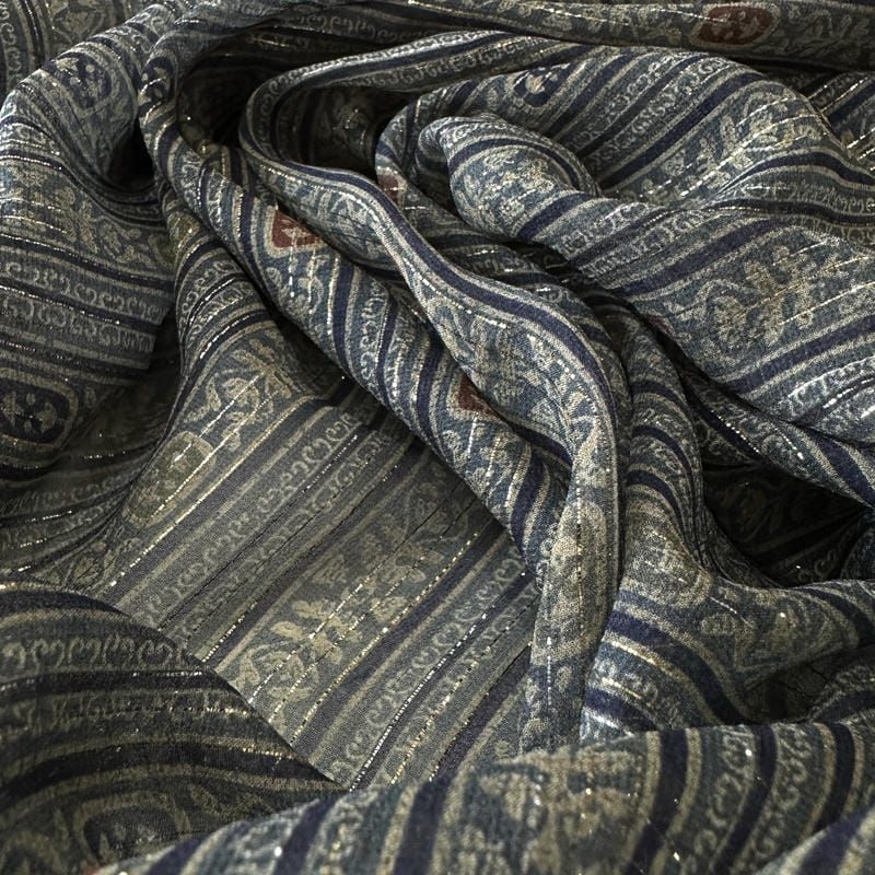 Tecido Musseline De Seda Estampada Ornamental Fio Lurex • Conexão